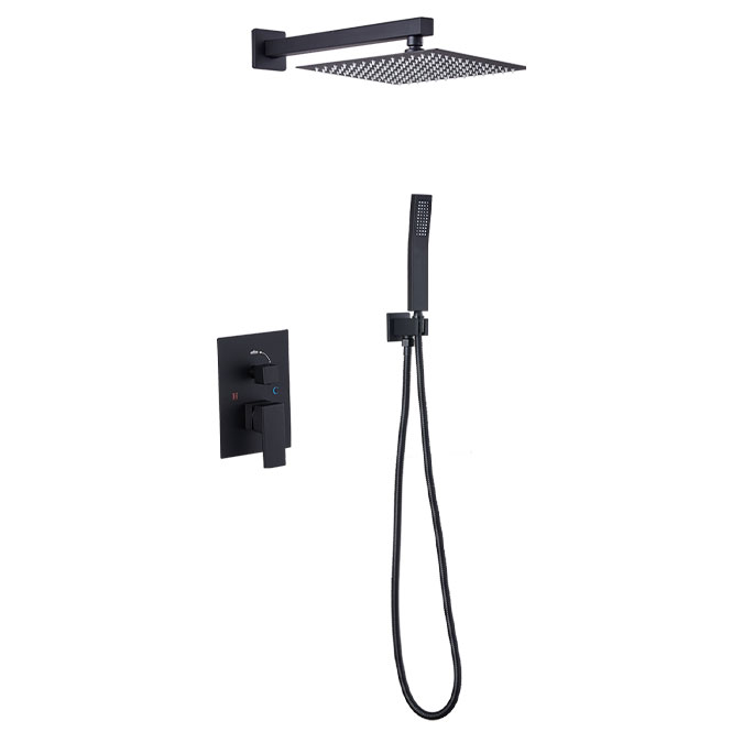 Juego de ducha empotrado cuadrado SUS304 en negro mate. YF1102B