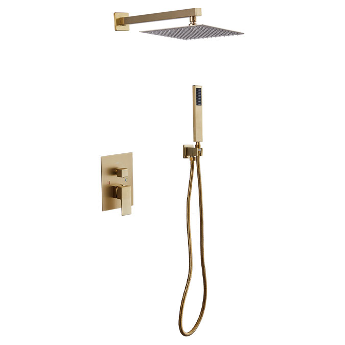Juego de ducha empotrado cuadrado de oro cepillado YF1102MG