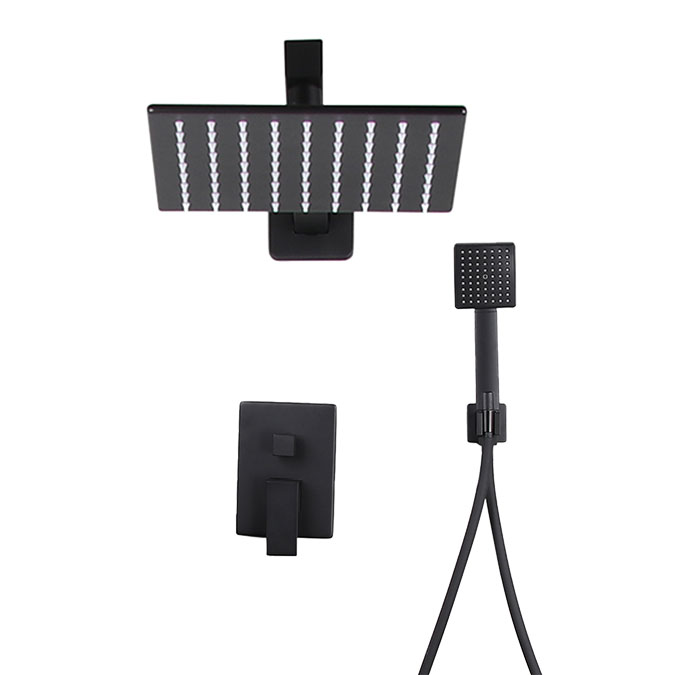 Juego de ducha cuadrado empotrado SUS304 negro mate YF0602B