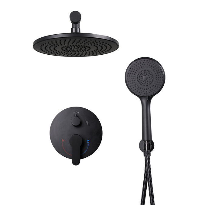 Juego de ducha empotrado redondo en negro mate YF1203-1BB