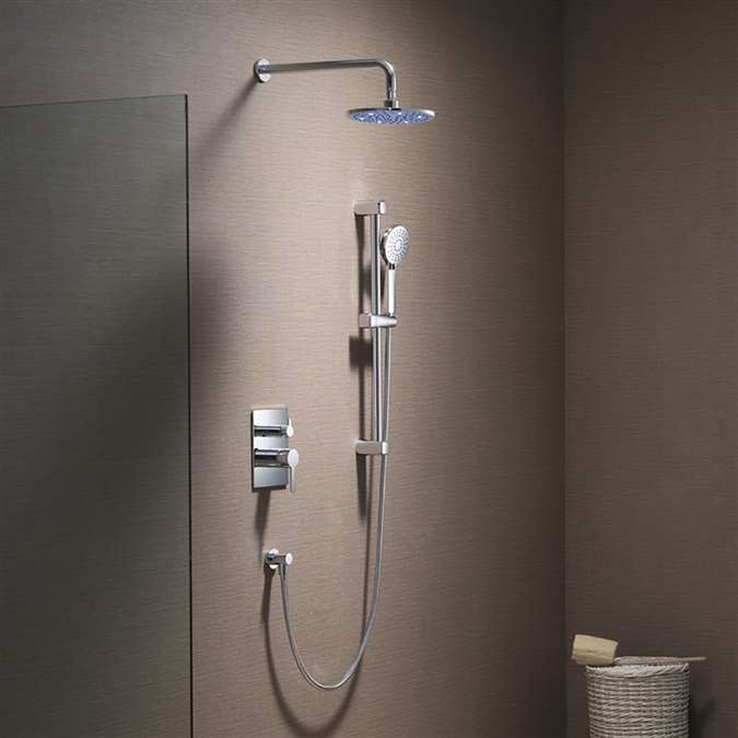 Raigu Brushed Nickel Wall Mounted Round Shower With Handshower And Dual Controller
